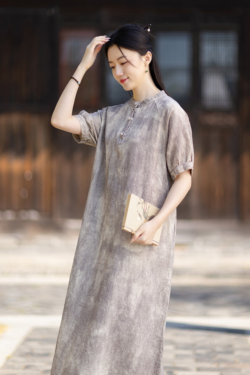Tao One Tech™ • Qigong Elegance Dress • A-Line • Bubble Sleeves • Sunscreen Layer • Ramie Cotton