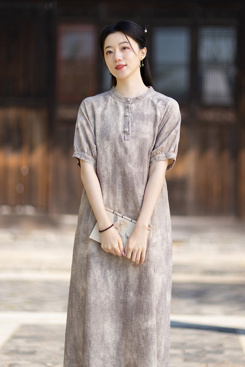 Tao One Tech™ • Qigong Elegance Dress • A-Line • Bubble Sleeves • Sunscreen Layer • Ramie Cotton