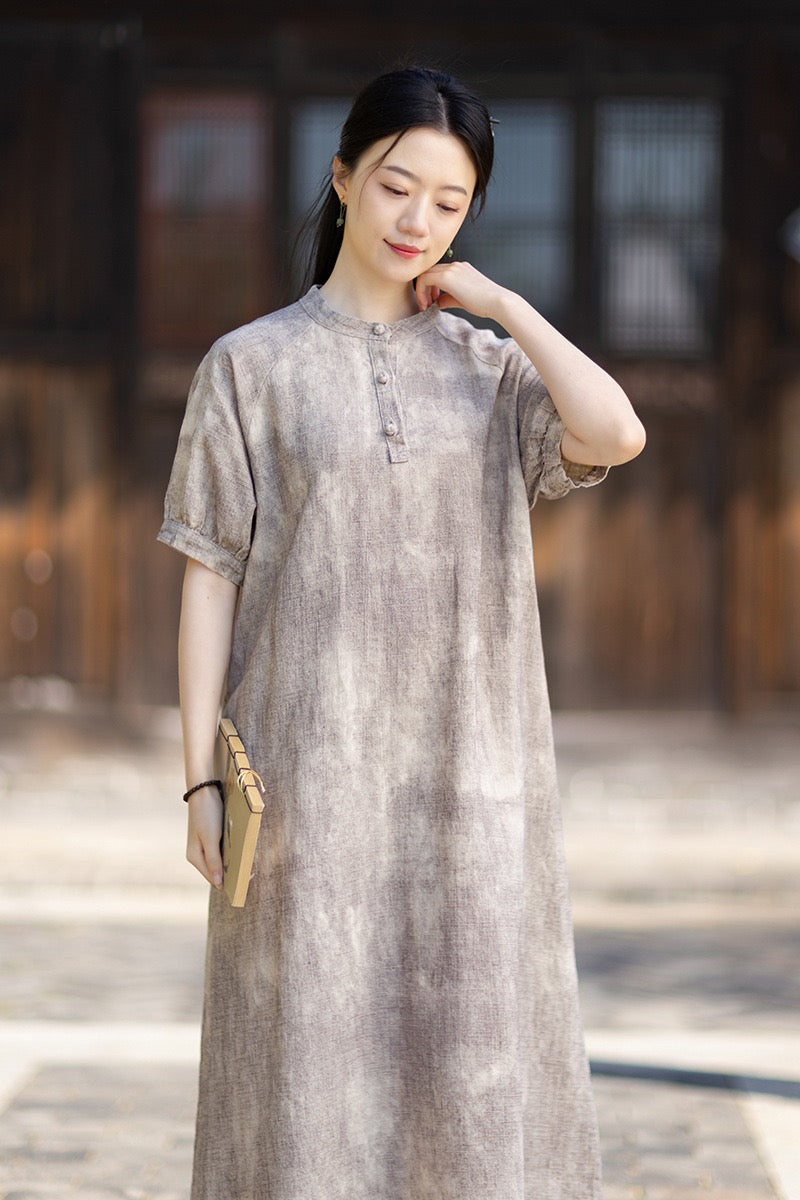 Tao One Tech™ • Qigong Elegance Dress • A-Line • Bubble Sleeves • Sunscreen Layer • Ramie Cotton