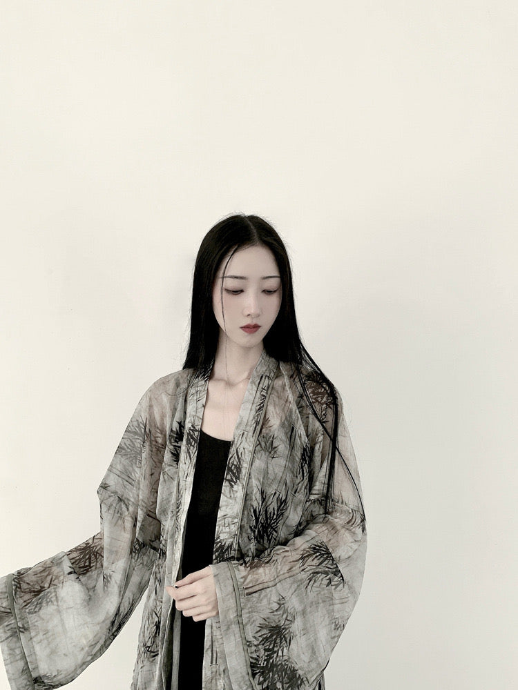 The Dao 道 of Zen Flowy Like Calligraphy Kimono • Bamboo Calligraphy Art • Cooling, Lightweight • Tencel Lyocell