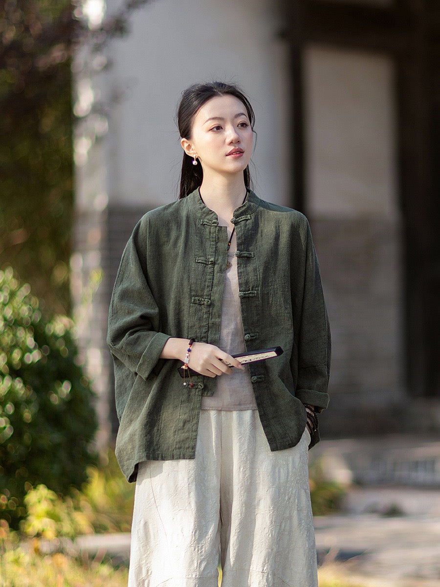 Tao One Tech™ • Watercolour Qigong Cardigan Shirt Jacket • Tie-Dye • Butterfly Bat Sleeves • Ramie Cotton