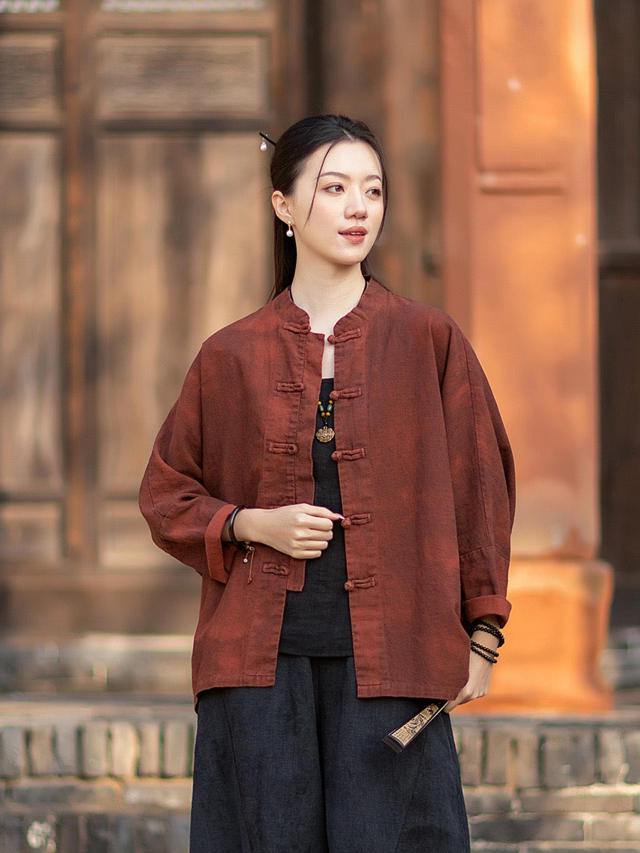 Tao One Tech™ • Watercolour Qigong Cardigan Shirt Jacket • Tie-Dye • Butterfly Bat Sleeves • Ramie Cotton