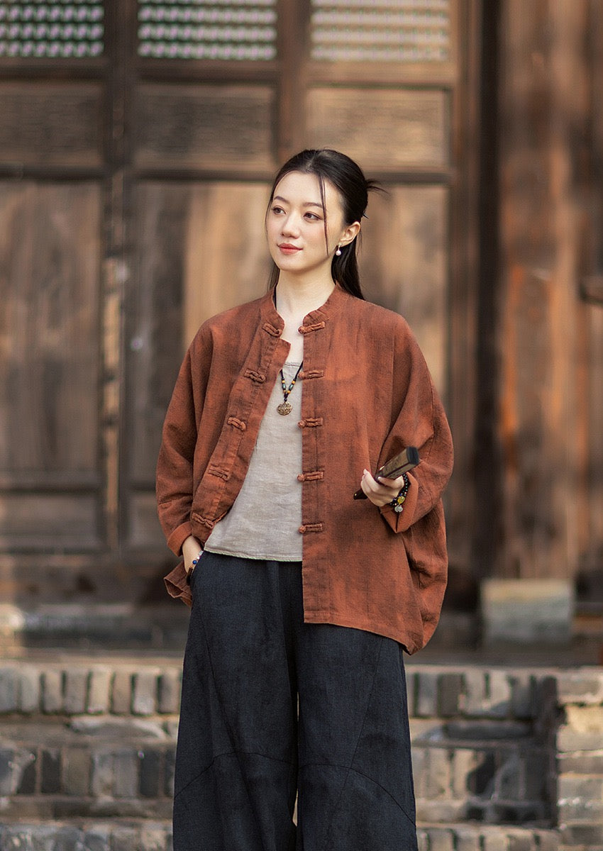 Tao One Tech™ • Watercolour Qigong Cardigan Shirt Jacket • Tie-Dye • Butterfly Bat Sleeves • Ramie Cotton