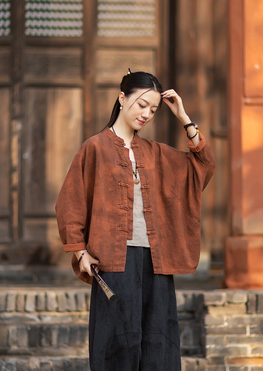 Tao One Tech™ • Watercolour Qigong Cardigan Shirt Jacket • Tie-Dye • Butterfly Bat Sleeves • Ramie Cotton