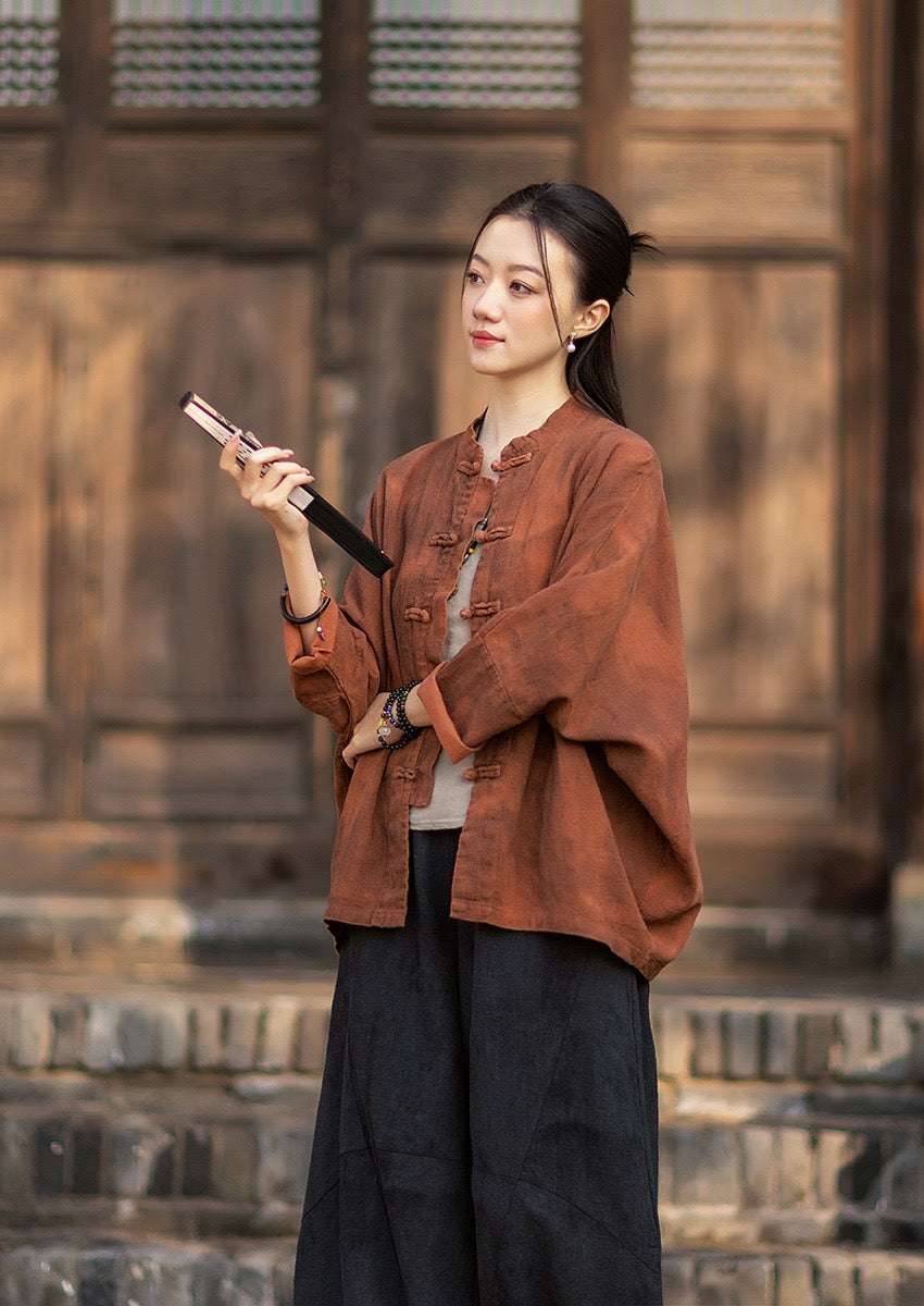 Tao One Tech™ • Watercolour Qigong Cardigan Shirt Jacket • Tie-Dye • Butterfly Bat Sleeves • Ramie Cotton