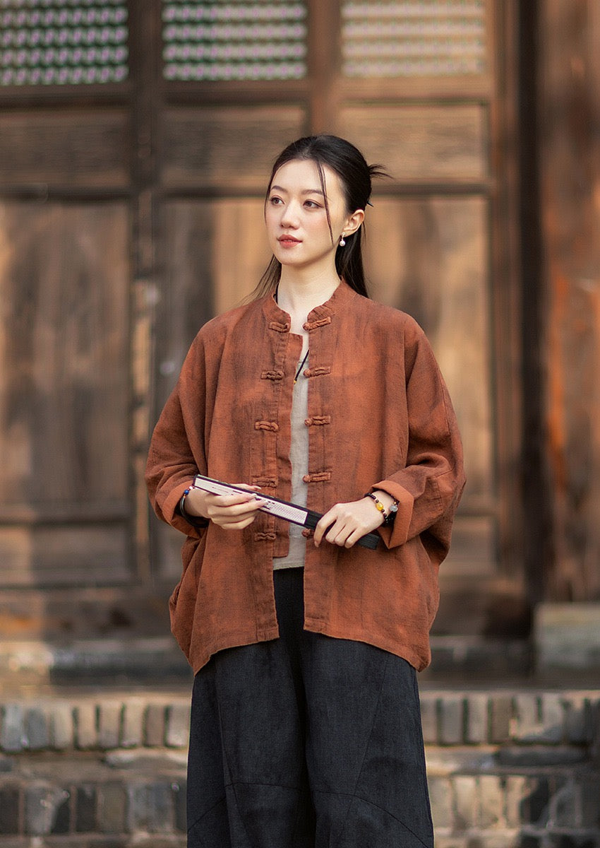 Tao One Tech™ • Watercolour Qigong Cardigan Shirt Jacket • Tie-Dye • Butterfly Bat Sleeves • Ramie Cotton