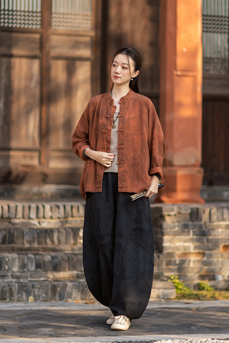 Tao One Tech™ • Watercolour Qigong Cardigan Shirt Jacket • Tie-Dye • Butterfly Bat Sleeves • Ramie Cotton