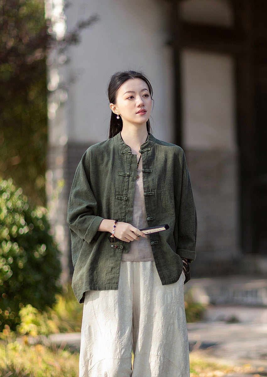 Tao One Tech™ • Watercolour Qigong Cardigan Shirt Jacket • Tie-Dye • Butterfly Bat Sleeves • Ramie Cotton