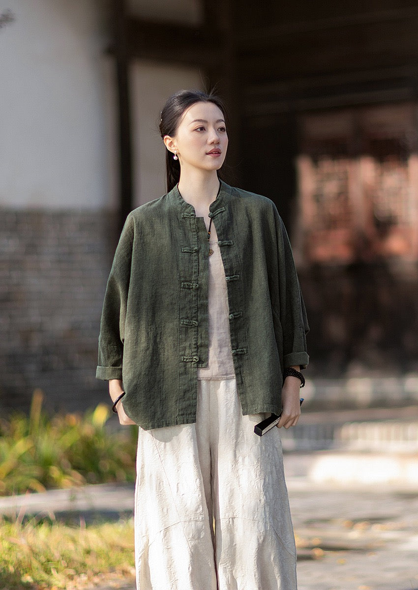Tao One Tech™ • Watercolour Qigong Cardigan Shirt Jacket • Tie-Dye • Butterfly Bat Sleeves • Ramie Cotton