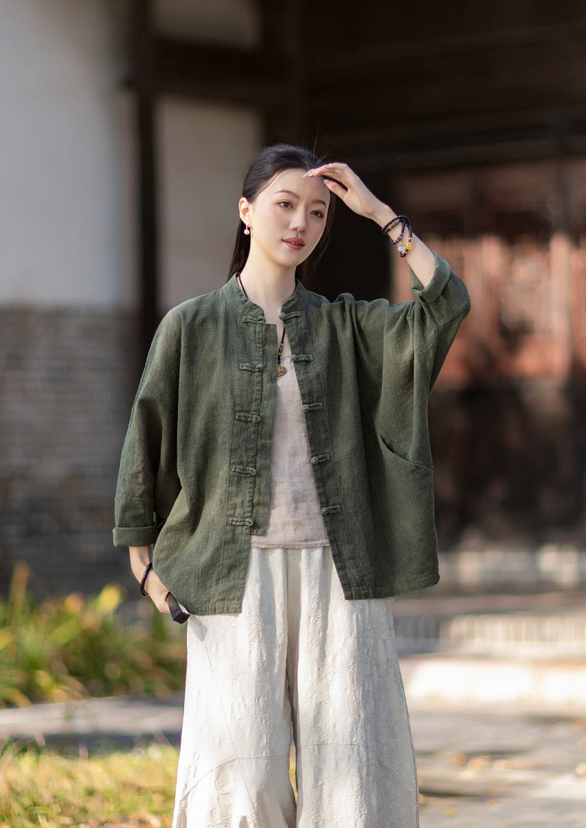 Tao One Tech™ • Watercolour Qigong Cardigan Shirt Jacket • Tie-Dye • Butterfly Bat Sleeves • Ramie Cotton