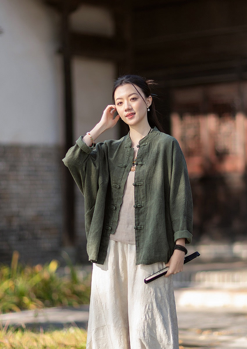 Tao One Tech™ • Watercolour Qigong Cardigan Shirt Jacket • Tie-Dye • Butterfly Bat Sleeves • Ramie Cotton
