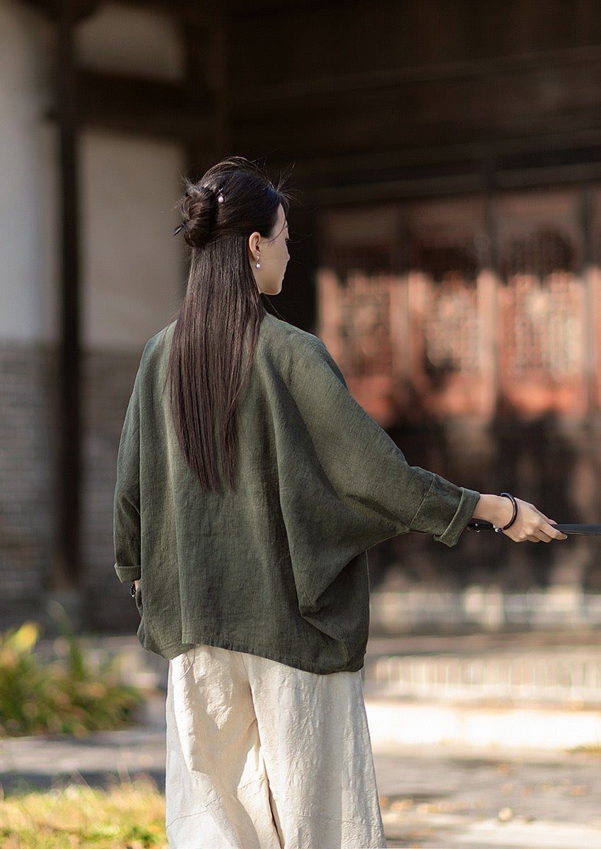 Tao One Tech™ • Watercolour Qigong Cardigan Shirt Jacket • Tie-Dye • Butterfly Bat Sleeves • Ramie Cotton