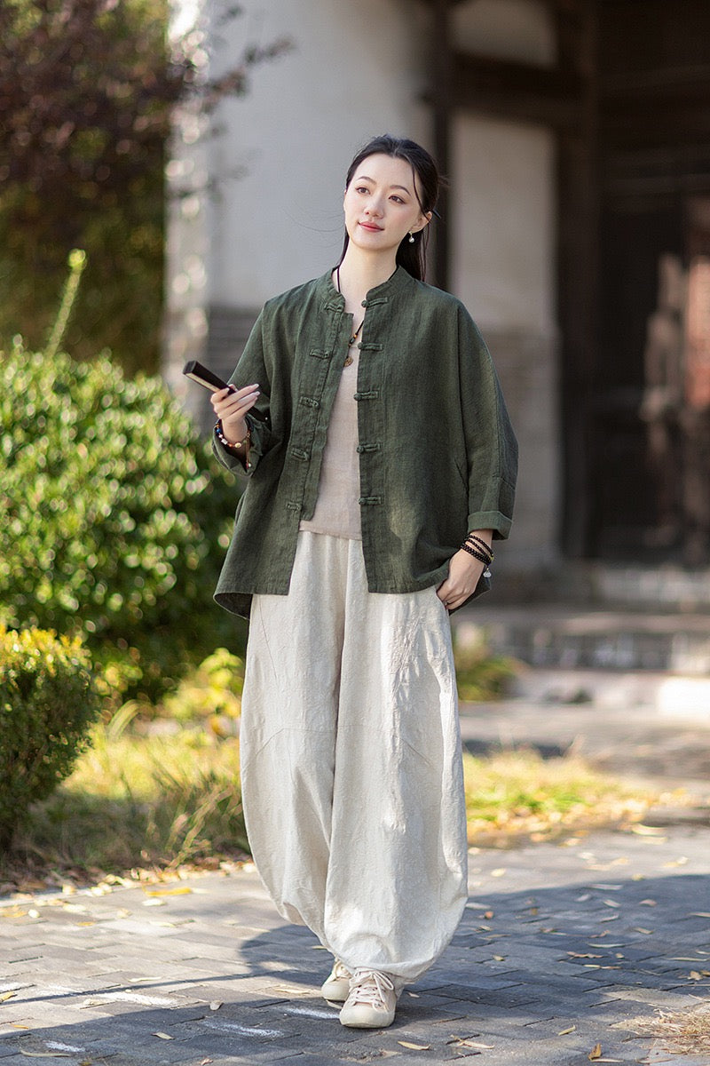 Tao One Tech™ • Watercolour Qigong Cardigan Shirt Jacket • Tie-Dye • Butterfly Bat Sleeves • Ramie Cotton