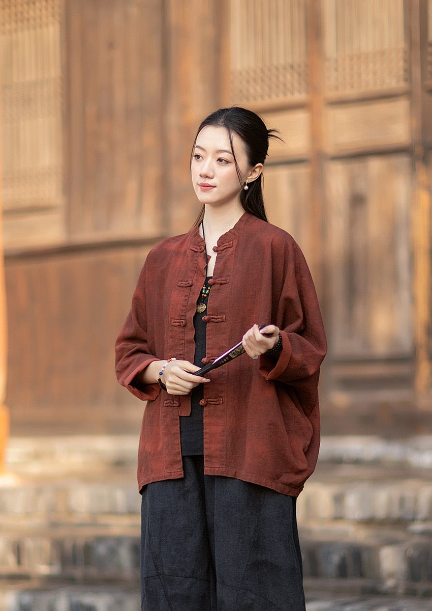Tao One Tech™ • Watercolour Qigong Cardigan Shirt Jacket • Tie-Dye • Butterfly Bat Sleeves • Ramie Cotton