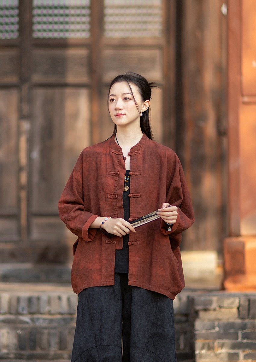 Tao One Tech™ • Watercolour Qigong Cardigan Shirt Jacket • Tie-Dye • Butterfly Bat Sleeves • Ramie Cotton