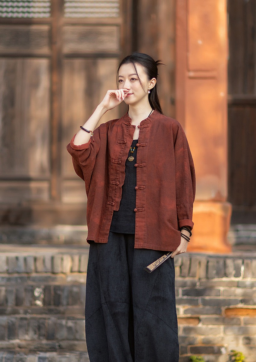 Tao One Tech™ • Watercolour Qigong Cardigan Shirt Jacket • Tie-Dye • Butterfly Bat Sleeves • Ramie Cotton