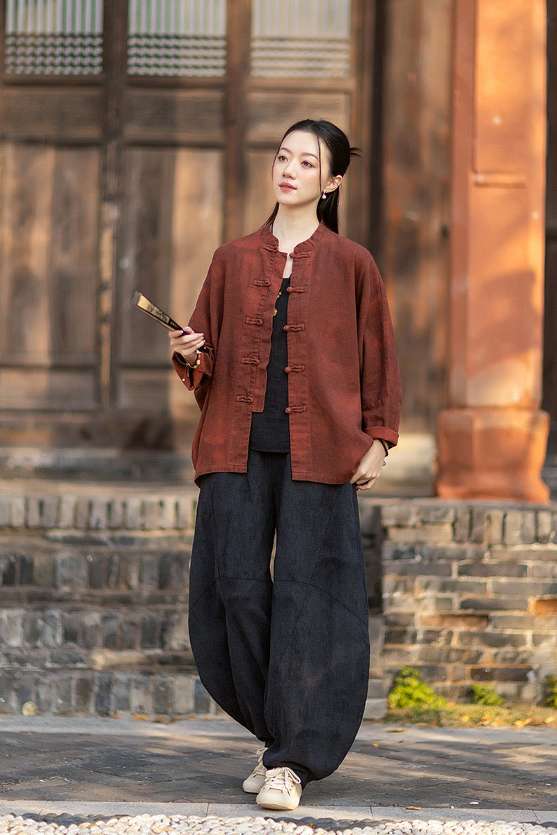 Tao One Tech™ • Watercolour Qigong Cardigan Shirt Jacket • Tie-Dye • Butterfly Bat Sleeves • Ramie Cotton