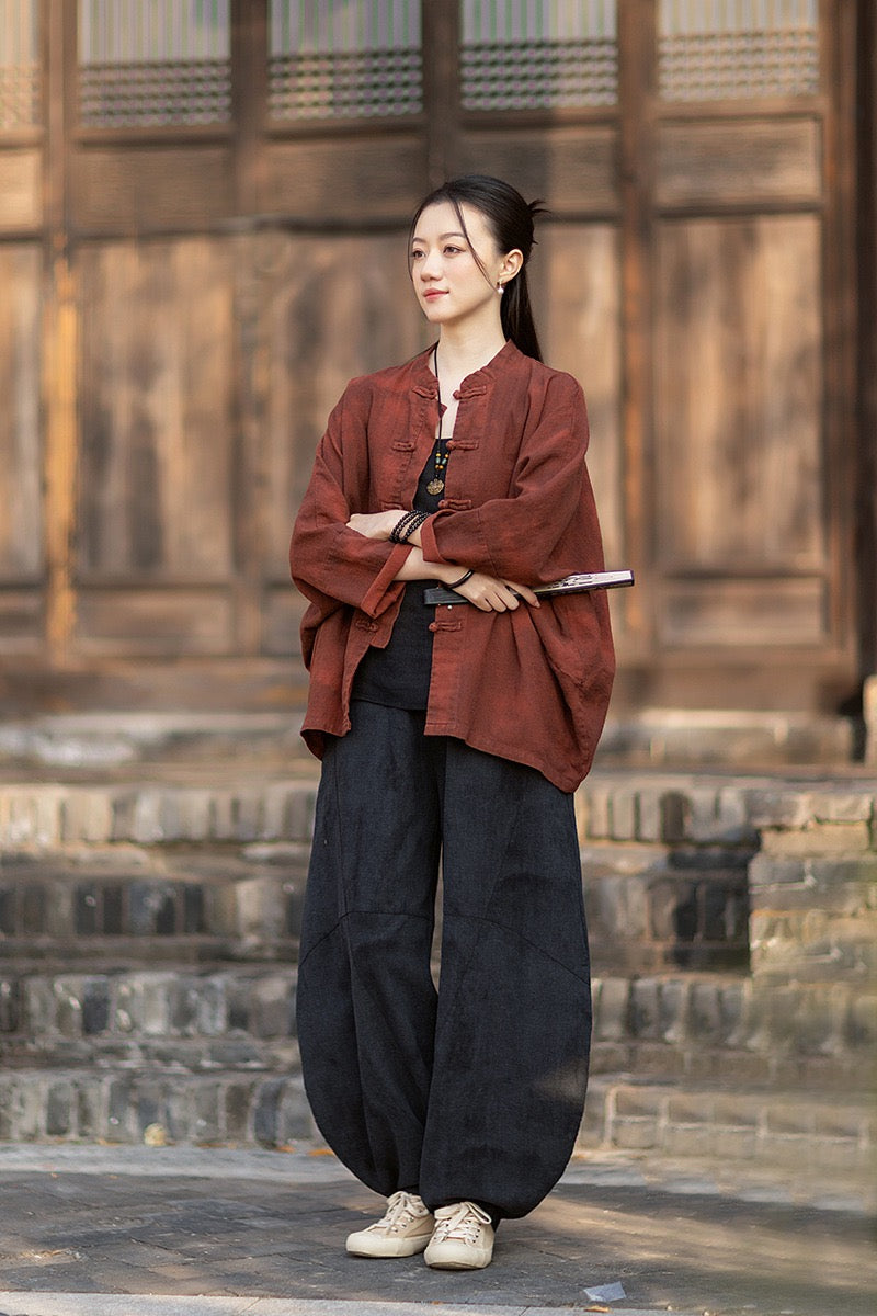 Tao One Tech™ • Watercolour Qigong Cardigan Shirt Jacket • Tie-Dye • Butterfly Bat Sleeves • Ramie Cotton