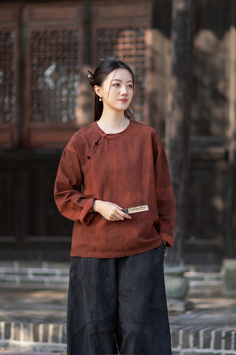Tao One Tech™ • Watercolour Qigong Long-Sleeve Shirt • Tie-Dye • Ramie Cotton