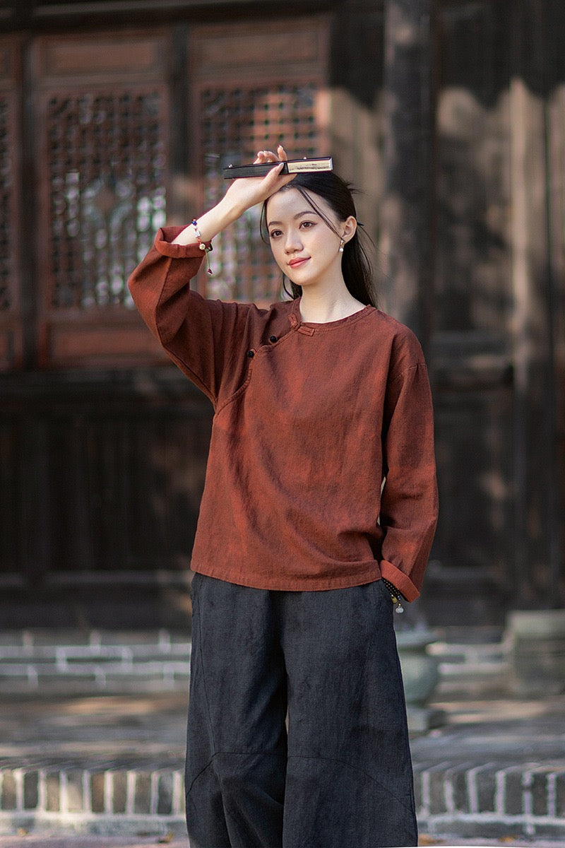 Tao One Tech™ • Watercolour Qigong Long-Sleeve Shirt • Tie-Dye • Ramie Cotton