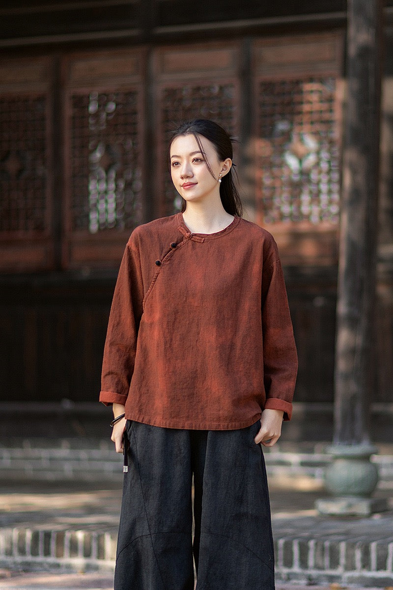 Tao One Tech™ • Watercolour Qigong Long-Sleeve Shirt • Tie-Dye • Ramie Cotton