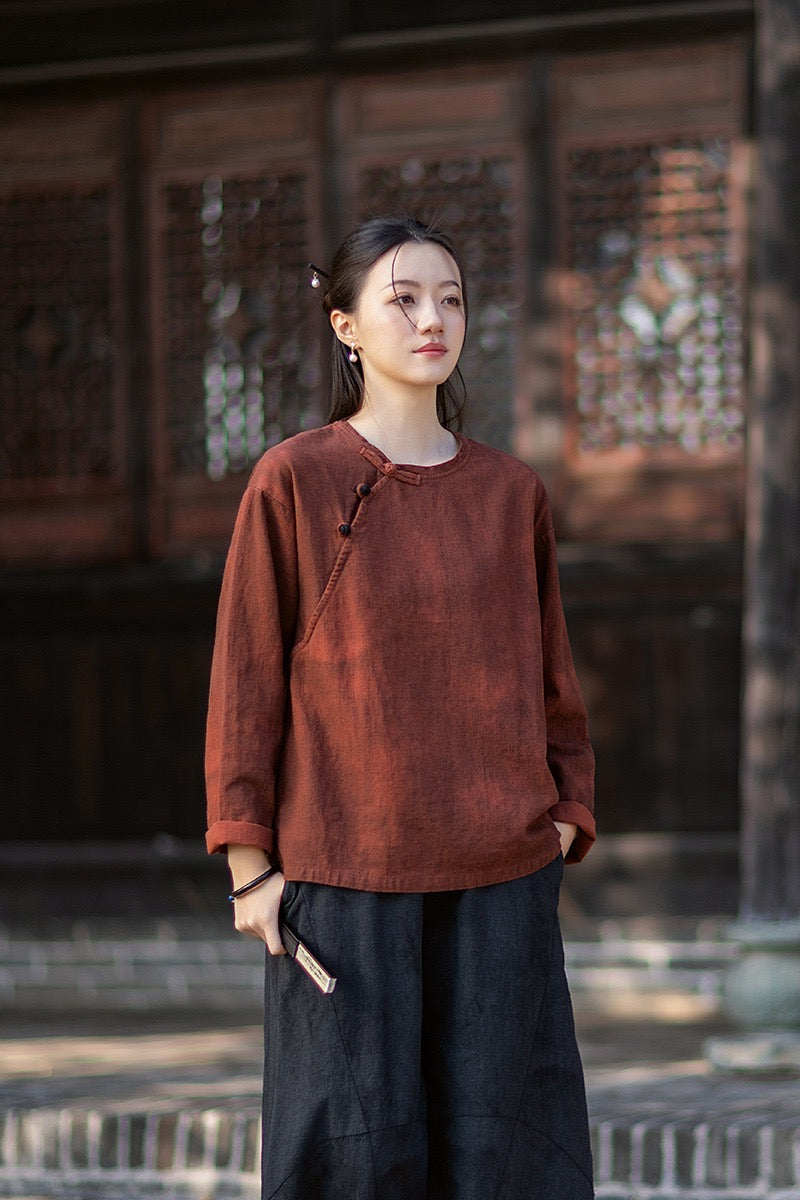 Tao One Tech™ • Watercolour Qigong Long-Sleeve Shirt • Tie-Dye • Ramie Cotton