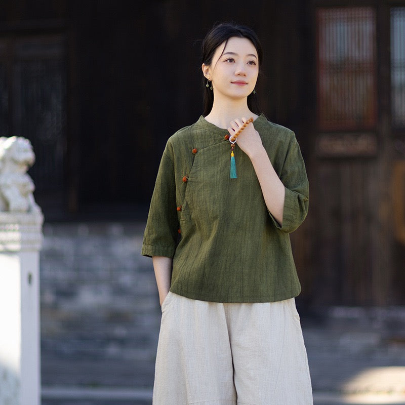 Tao One Tech™ • Watercolour Gradient Qigong Shirt • Nine-Quarter Sleeves • Tie-Dye Folds • Ramie Cotton