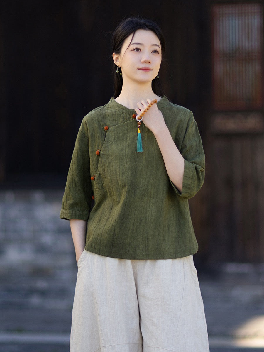 Tao One Tech™ • Watercolour Gradient Qigong Shirt • Nine-Quarter Sleeves • Tie-Dye Folds • Ramie Cotton