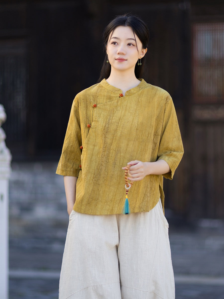 Tao One Tech™ • Watercolour Gradient Qigong Shirt • Nine-Quarter Sleeves • Tie-Dye Folds • Ramie Cotton