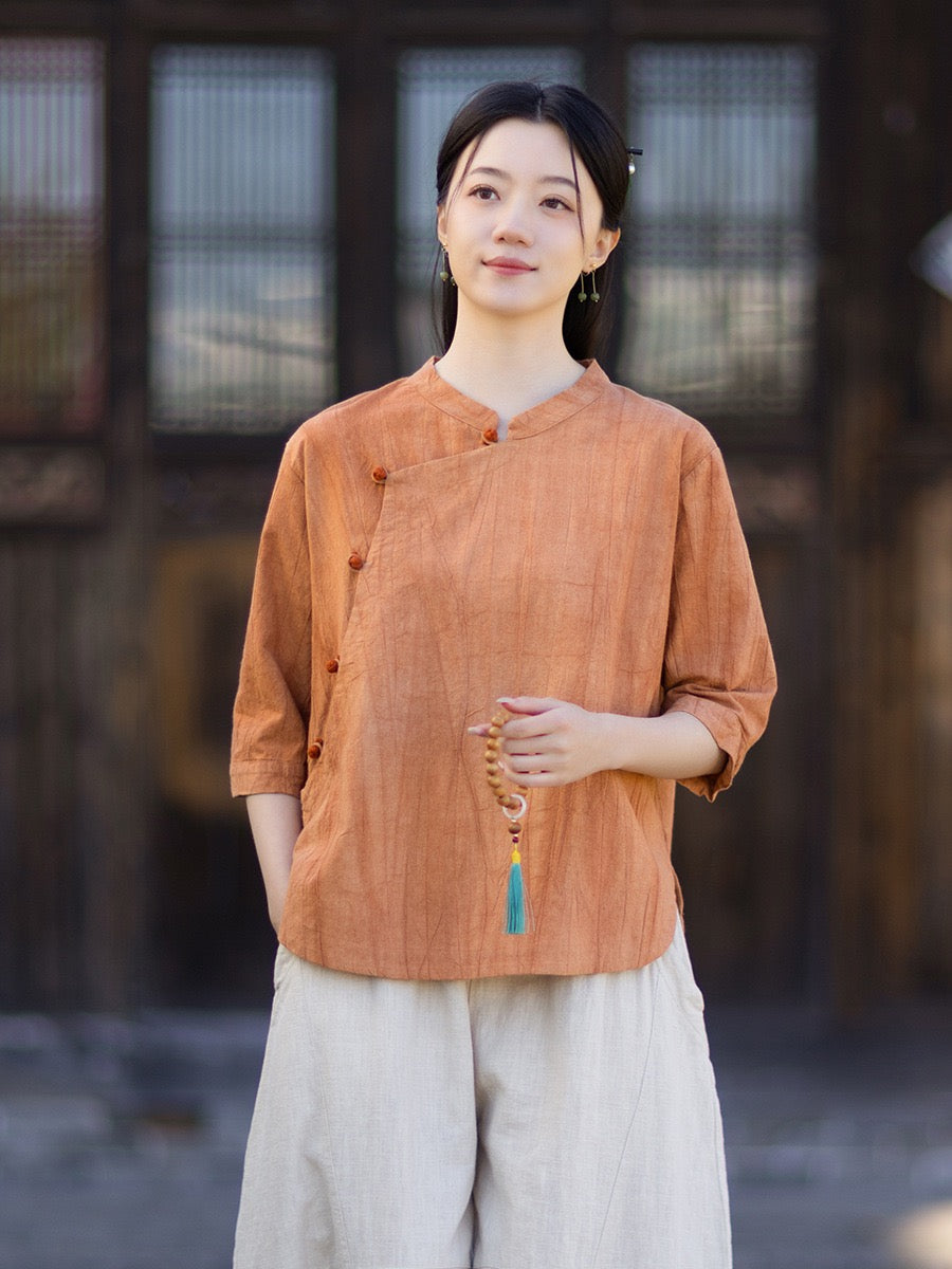 Tao One Tech™ • Watercolour Gradient Qigong Shirt • Nine-Quarter Sleeves • Tie-Dye Folds • Ramie Cotton
