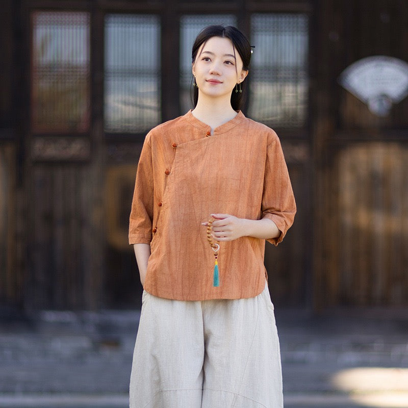 Tao One Tech™ • Watercolour Gradient Qigong Shirt • Nine-Quarter Sleeves • Tie-Dye Folds • Ramie Cotton