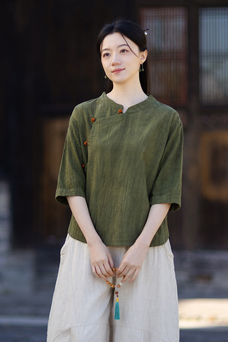 Tao One Tech™ • Watercolour Gradient Qigong Shirt • Nine-Quarter Sleeves • Tie-Dye Folds • Ramie Cotton