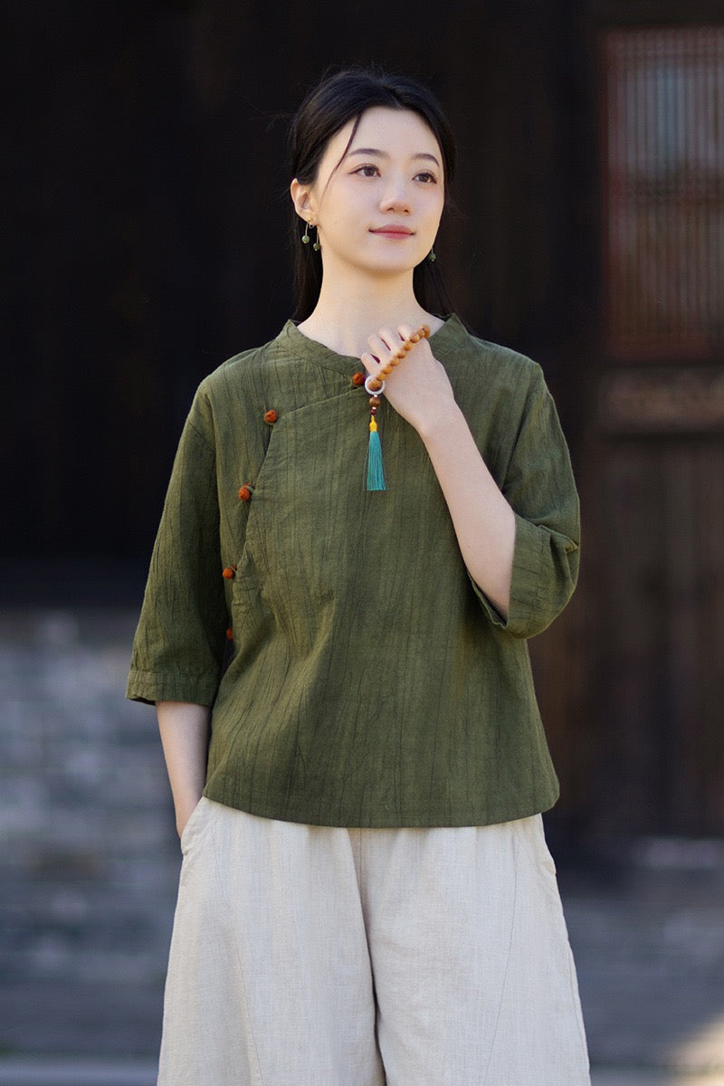 Tao One Tech™ • Watercolour Gradient Qigong Shirt • Nine-Quarter Sleeves • Tie-Dye Folds • Ramie Cotton