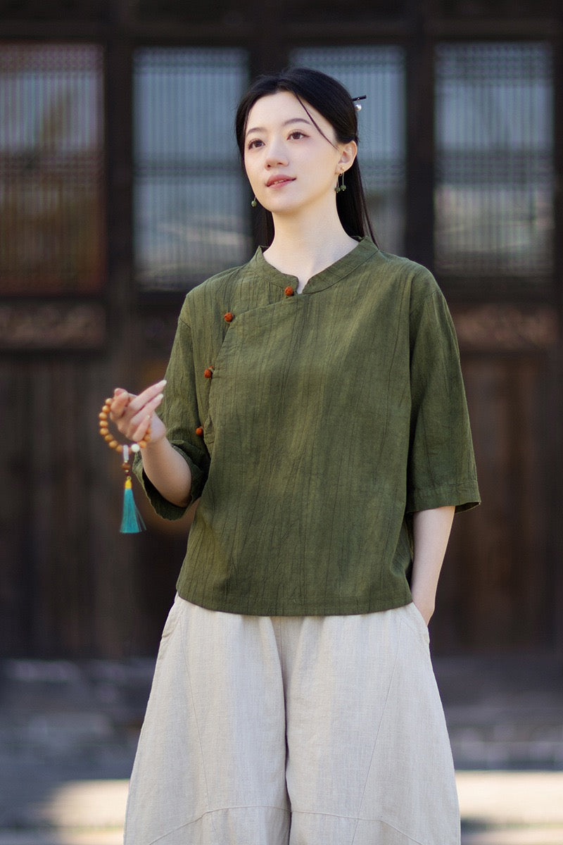 Tao One Tech™ • Watercolour Gradient Qigong Shirt • Nine-Quarter Sleeves • Tie-Dye Folds • Ramie Cotton