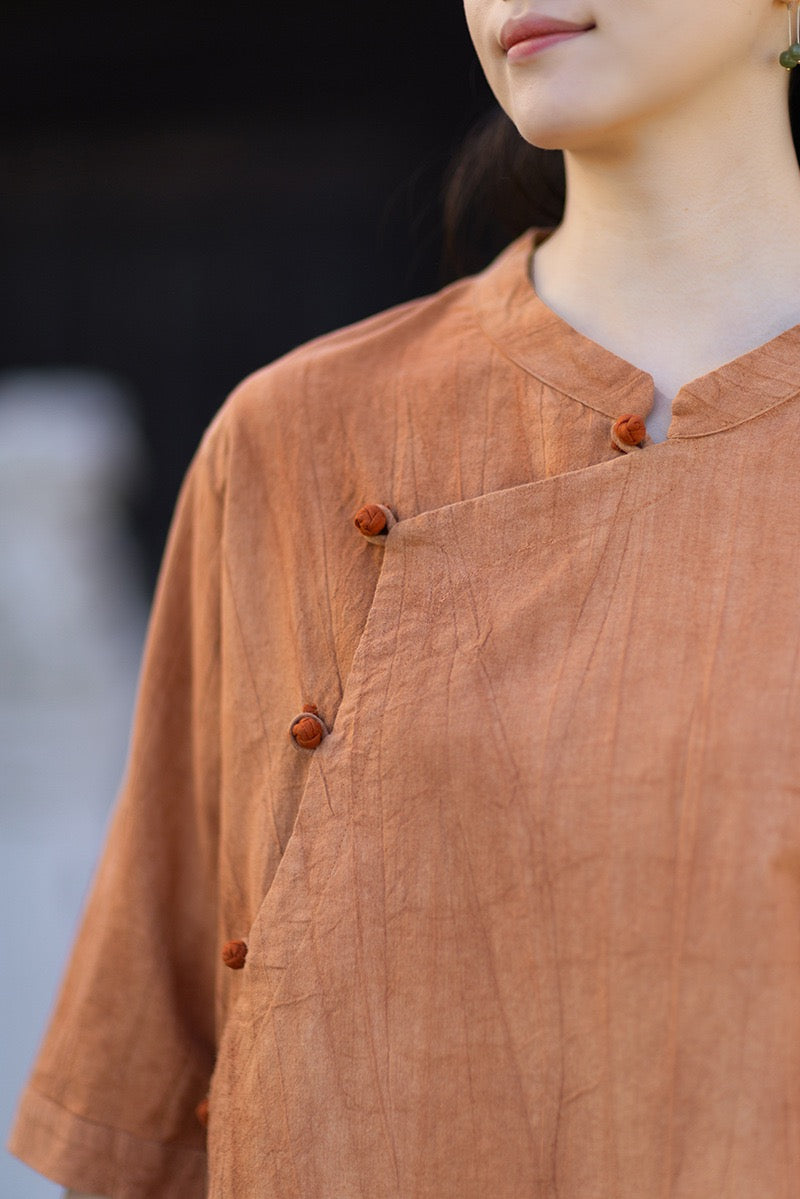 Tao One Tech™ • Watercolour Gradient Qigong Shirt • Nine-Quarter Sleeves • Tie-Dye Folds • Ramie Cotton