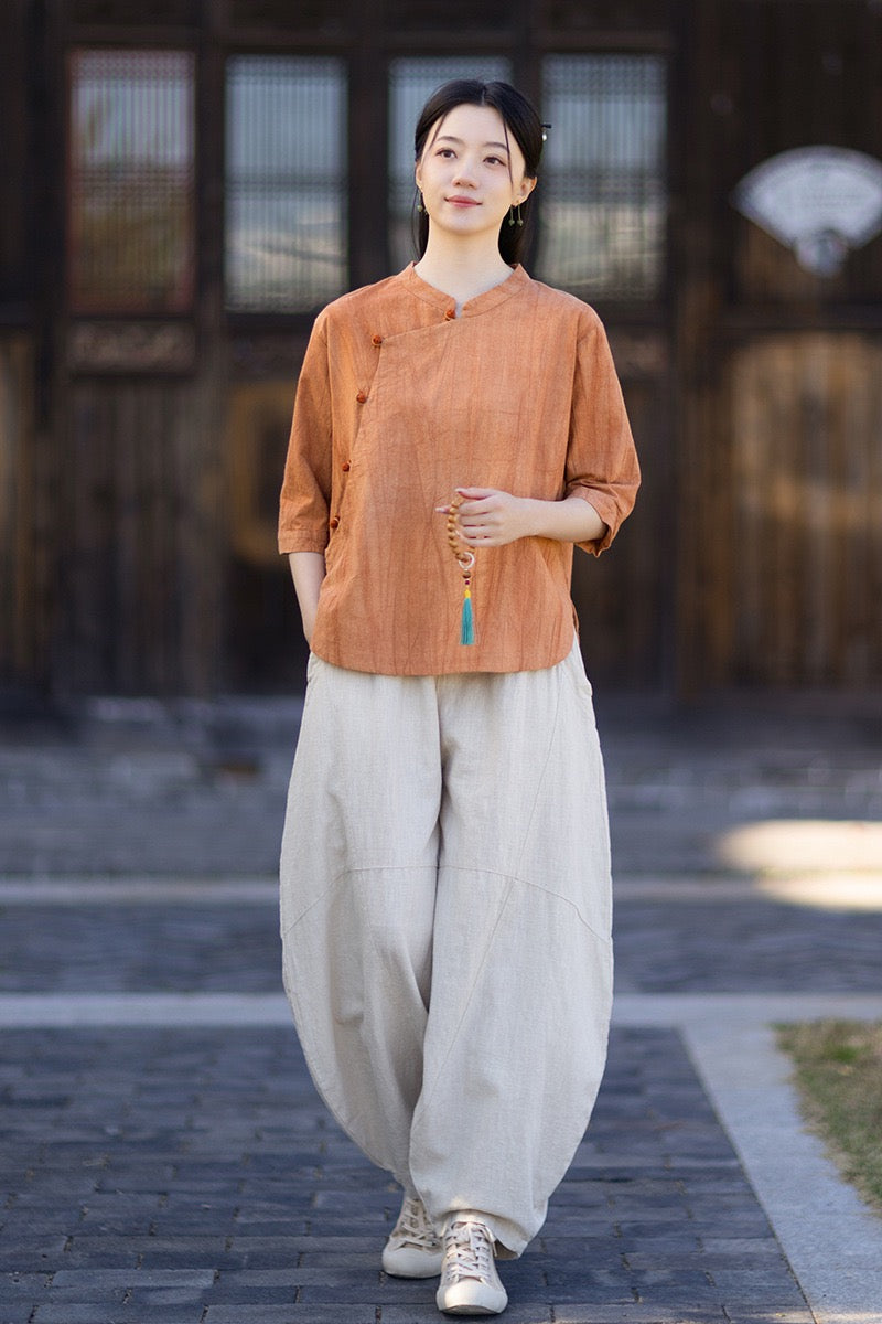 Tao One Tech™ • Watercolour Gradient Qigong Shirt • Nine-Quarter Sleeves • Tie-Dye Folds • Ramie Cotton