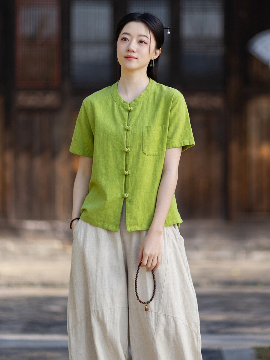 Tao One Tech™ • Business Qigong Cardigan Shirt • Short-Sleeves • Minimal Style • Ramie Cotton