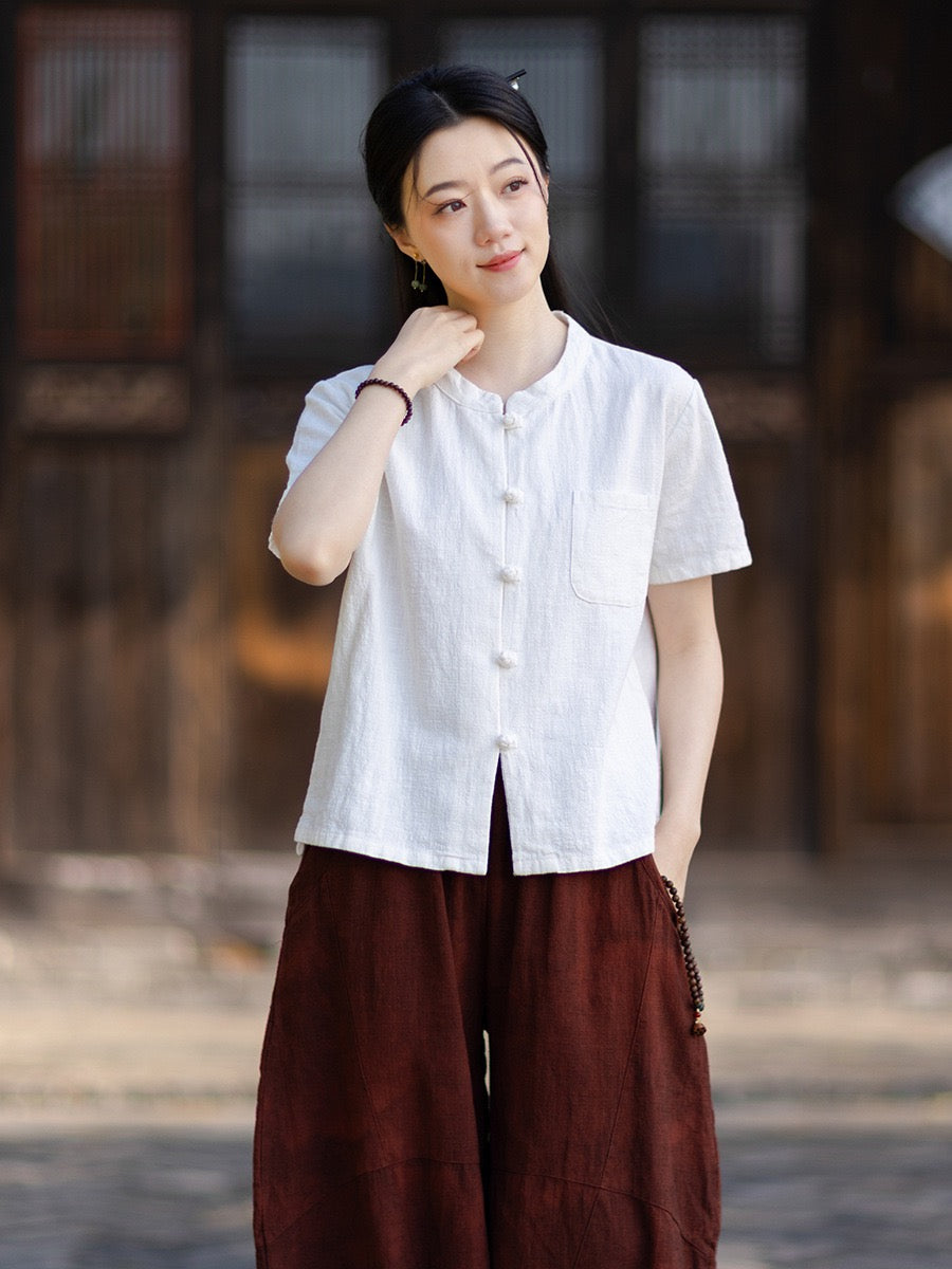 Tao One Tech™ • Business Qigong Cardigan Shirt • Short-Sleeves • Minimal Style • Ramie Cotton