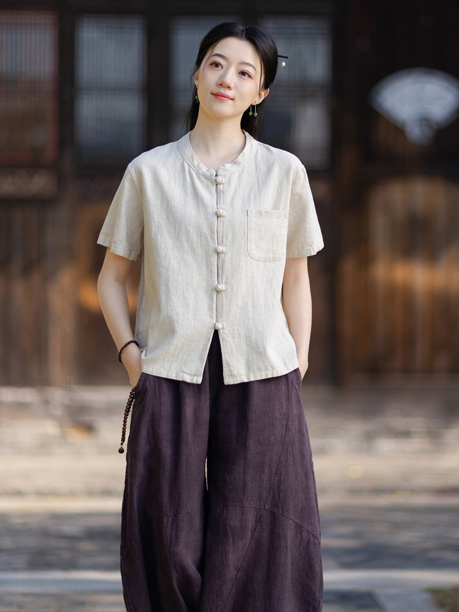 Tao One Tech™ • Business Qigong Cardigan Shirt • Short-Sleeves • Minimal Style • Ramie Cotton