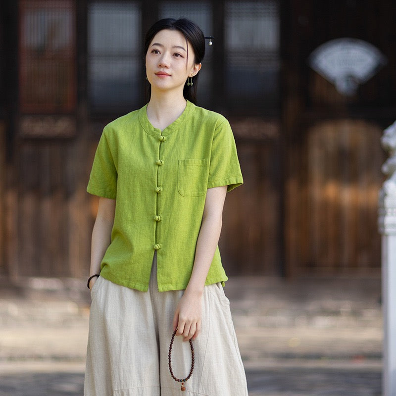 Tao One Tech™ • Business Qigong Cardigan Shirt • Short-Sleeves • Minimal Style • Ramie Cotton