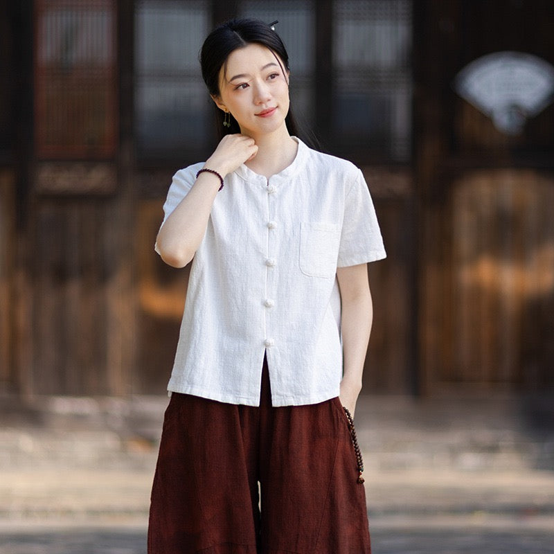 Tao One Tech™ • Business Qigong Cardigan Shirt • Short-Sleeves • Minimal Style • Ramie Cotton