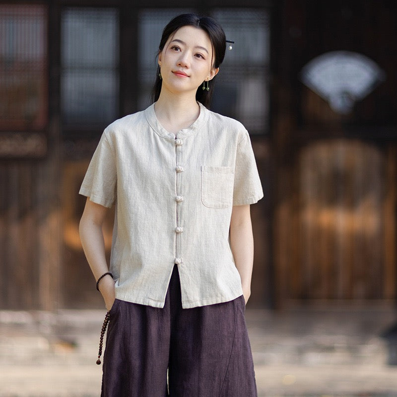 Tao One Tech™ • Business Qigong Cardigan Shirt • Short-Sleeves • Minimal Style • Ramie Cotton