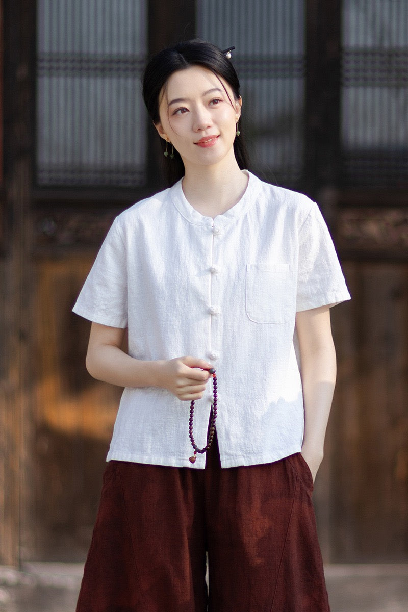 Tao One Tech™ • Business Qigong Cardigan Shirt • Short-Sleeves • Minimal Style • Ramie Cotton