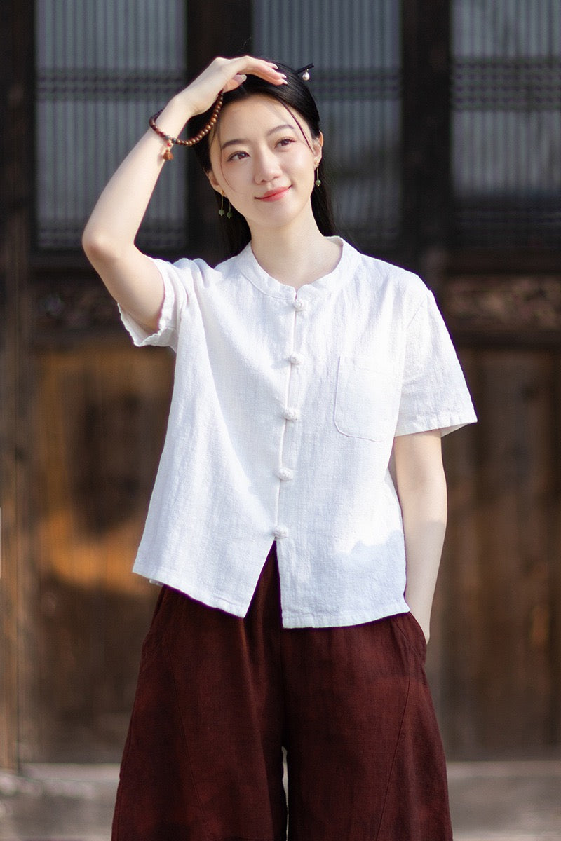 Tao One Tech™ • Business Qigong Cardigan Shirt • Short-Sleeves • Minimal Style • Ramie Cotton