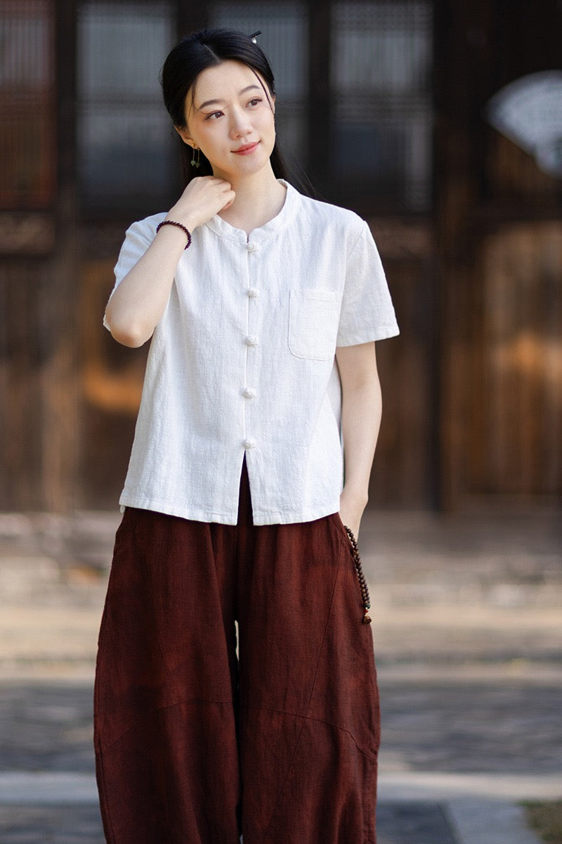 Tao One Tech™ • Business Qigong Cardigan Shirt • Short-Sleeves • Minimal Style • Ramie Cotton