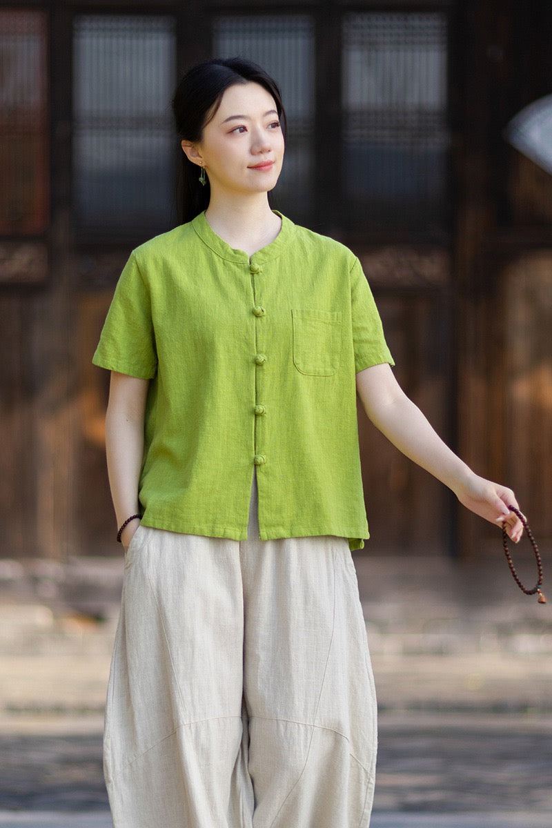 Tao One Tech™ • Business Qigong Cardigan Shirt • Short-Sleeves • Minimal Style • Ramie Cotton
