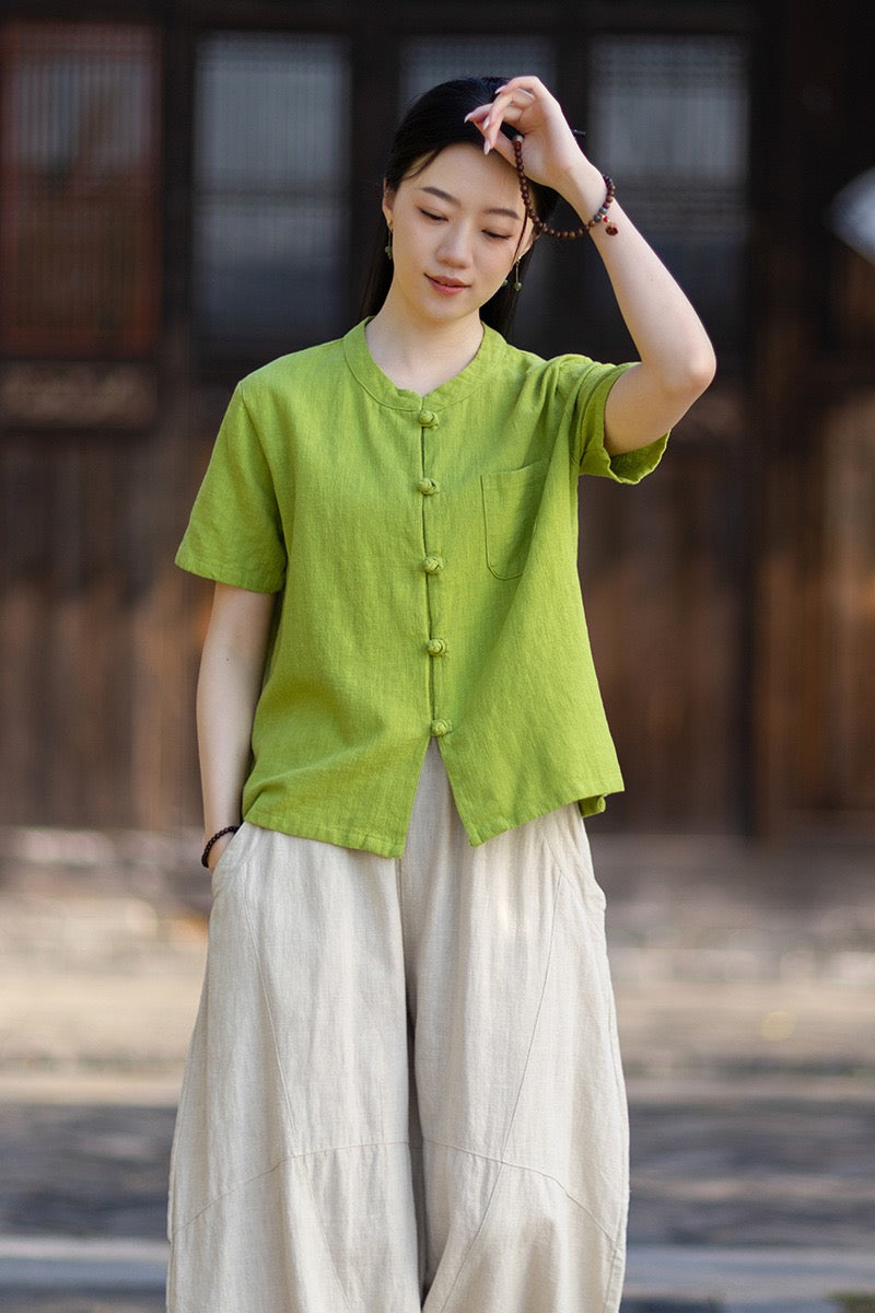 Tao One Tech™ • Business Qigong Cardigan Shirt • Short-Sleeves • Minimal Style • Ramie Cotton