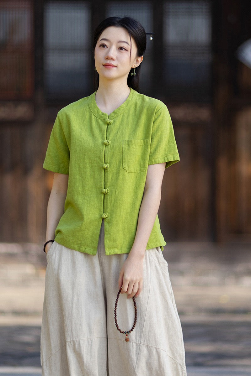 Tao One Tech™ • Business Qigong Cardigan Shirt • Short-Sleeves • Minimal Style • Ramie Cotton