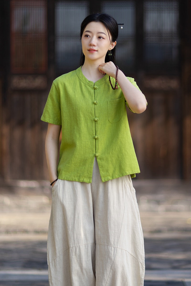 Tao One Tech™ • Business Qigong Cardigan Shirt • Short-Sleeves • Minimal Style • Ramie Cotton