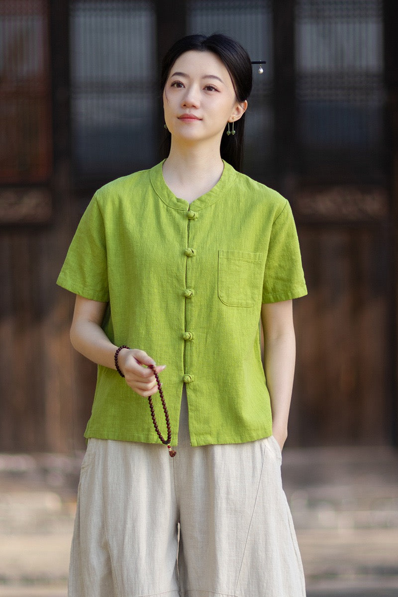 Tao One Tech™ • Business Qigong Cardigan Shirt • Short-Sleeves • Minimal Style • Ramie Cotton